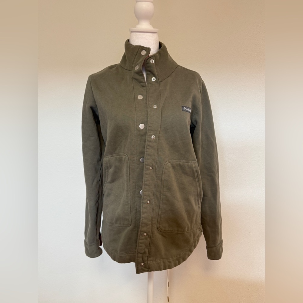 Columbia Green Utility Jacket Durable Canvas Design